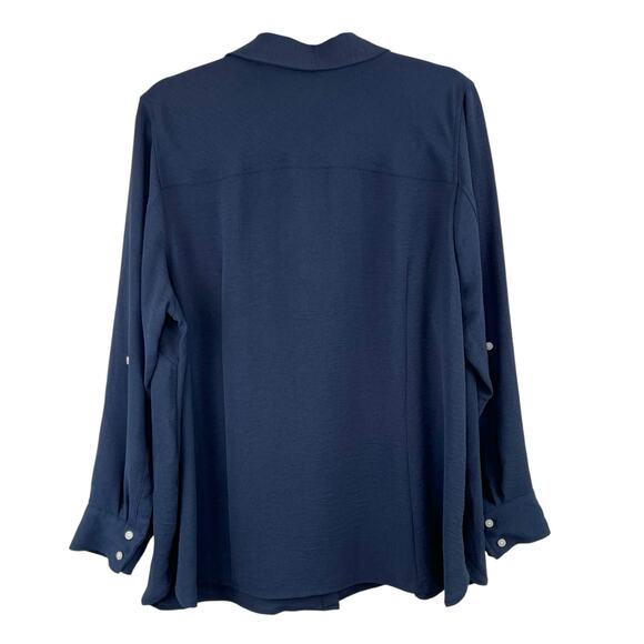 Tommy Hilfiger Navy Blue Roll-Tab-Sleeve Button-Down Shirt Plus Size 0X NWT - Picture 3 of 14